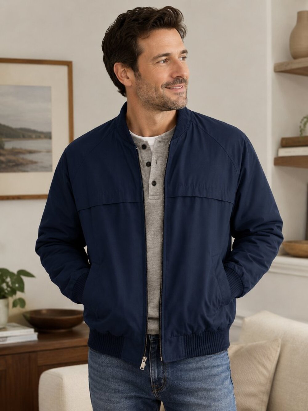 Vintage JCPenney Made USA Jacket Men's M Navy Plaid Flannel Lined Bomber